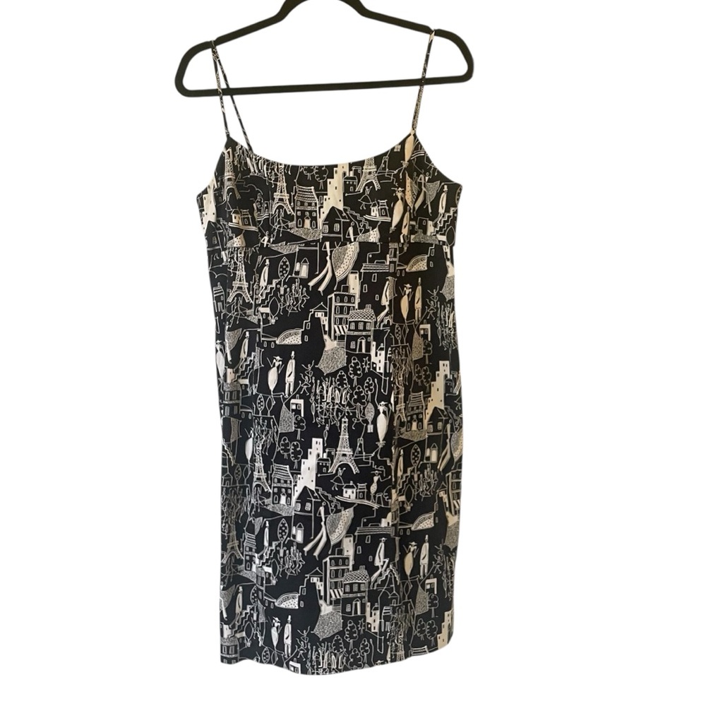 Nine West sleeveless black and white novelty print Paris dress size 10